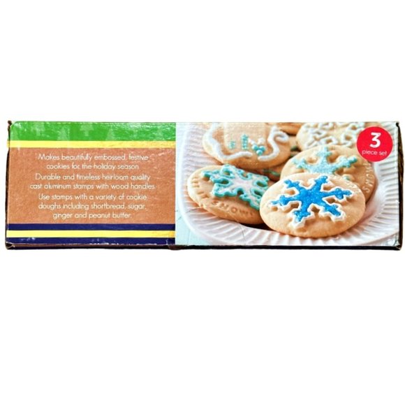 Nordic Ware Christmas Holiday Cookie Stamps 3 Piece Set Wood Handles *** UNUSED - Picture 6 of 8